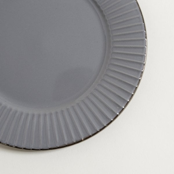 Plato postre gris borde dorado